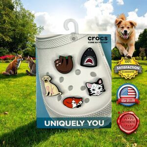 AUTHENTIC Crocs Animal Lover Jibbitz Charms Dog Cat Shark Sloth Fox 5-Pack NEW
